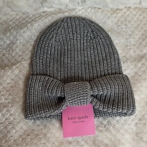 Kate Spade Silver Knit Bow Hat